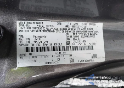 2014 Ford Focus Se z USA, uszkodzony, nr VIN 1FADP3F23EL445934